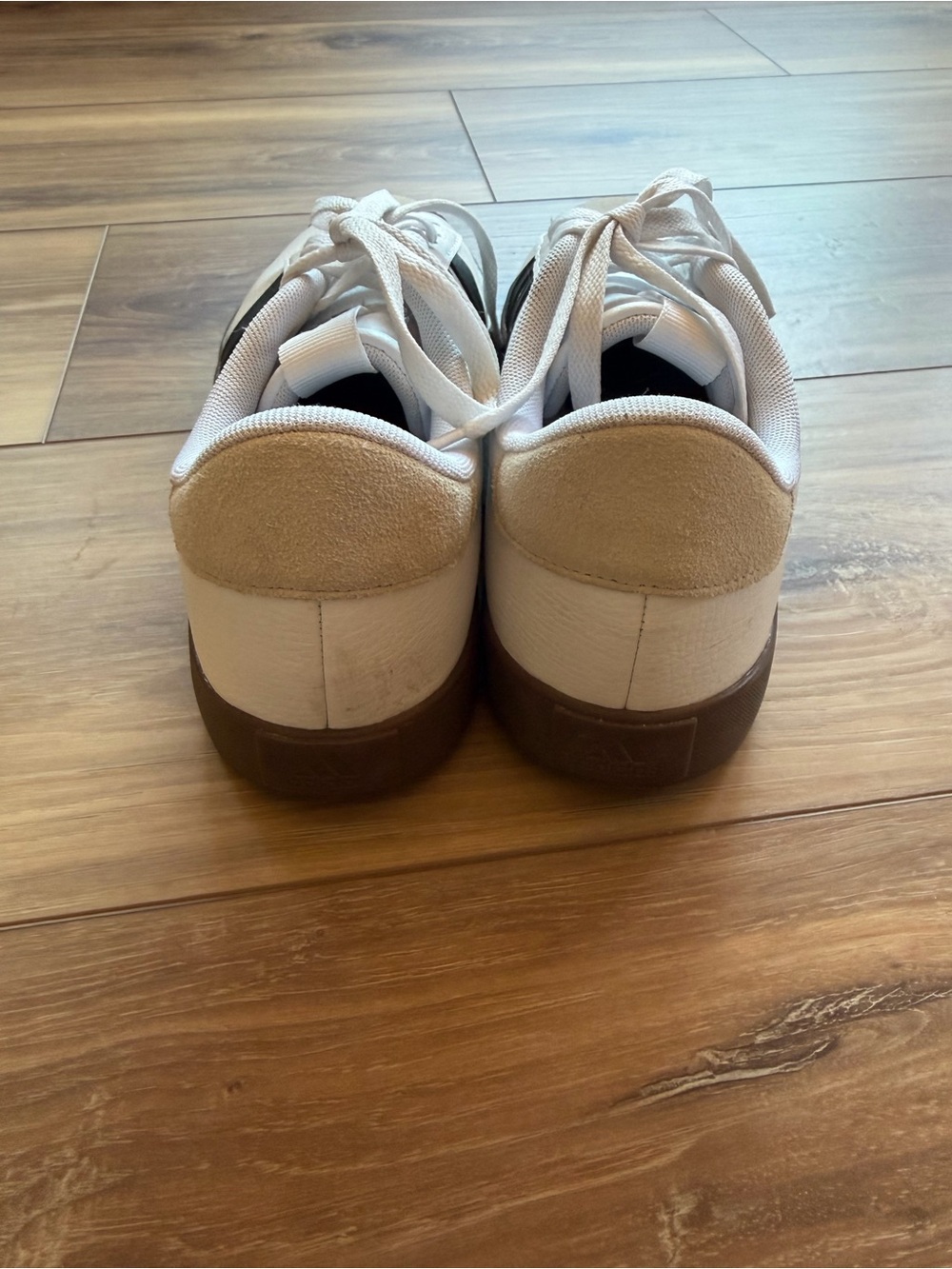 adidas White Sneakers with Black Stripes and Brown Sole - Picture 5 of 7